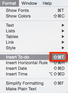 keyboard command for bullet point evernot