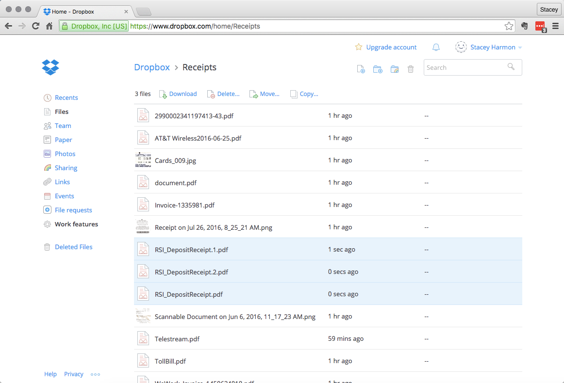 Dropbox stores each document as a separate file