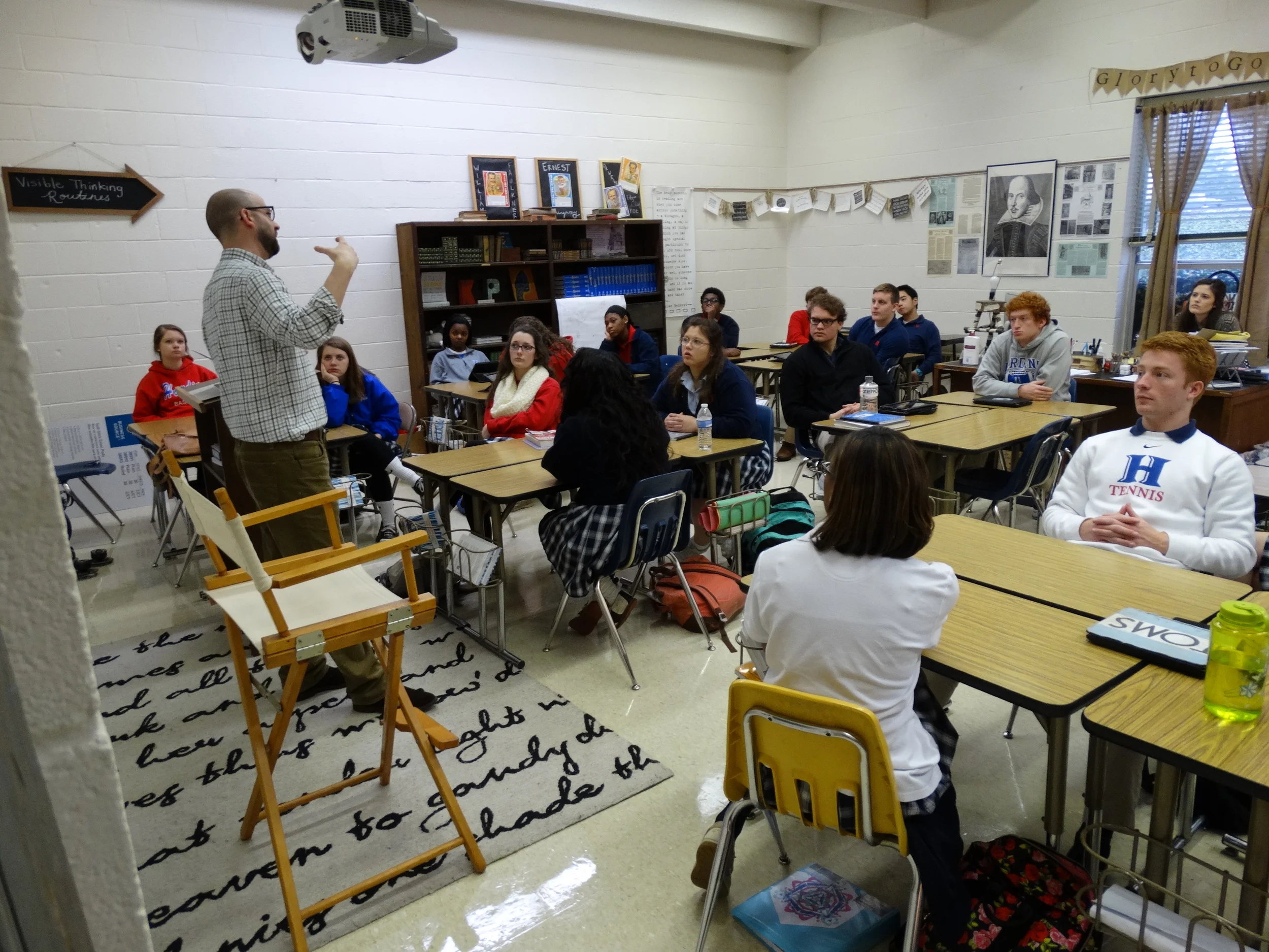 Sam speaks to Mrs. Pharr's creative writing class during third period.