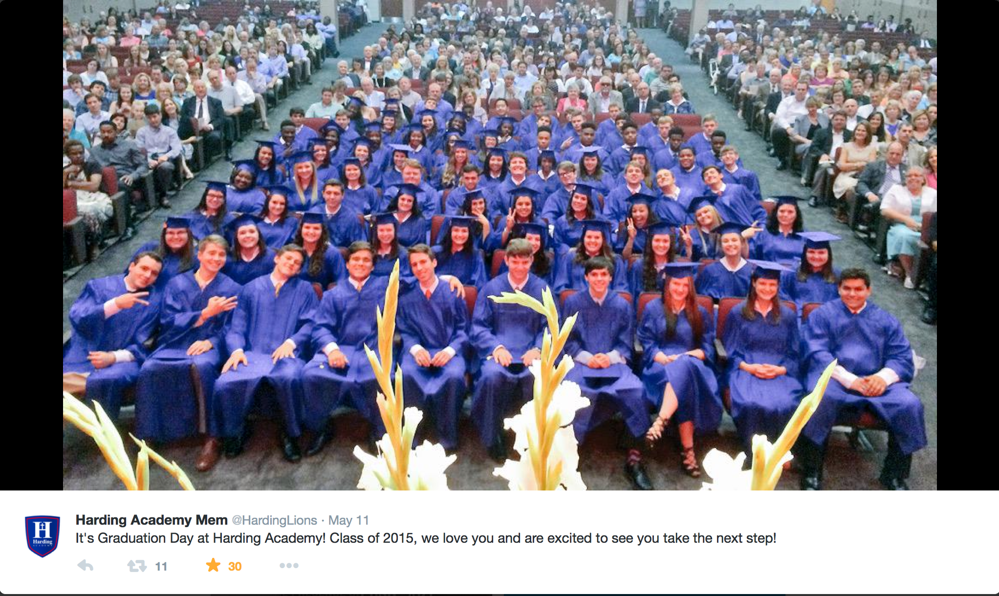 Photo taken by Seth King as he ended his address to the Senior Class of 2015 at Baccalaureate.