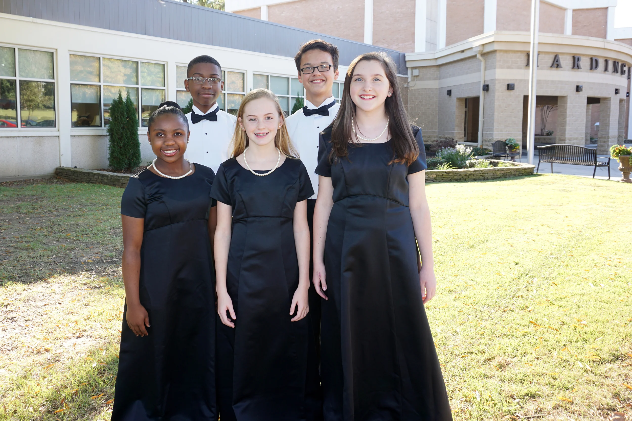 Back row (l to r): Nolan Burrell: 21st chair, Tenor 1 (7), Cole Galbreath: 10th chair, Bass 1 (7) Front row (l to r): Libiya Gray: 20th chair, Soprano 2 (7), Olivia Parkhurst: 15th chair, Alto 2 (7), Marian Barber: 24th chair, Soprano 1 (8)