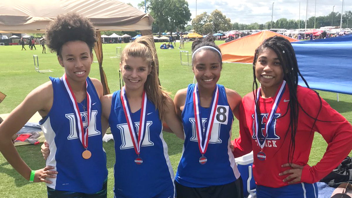 Congratulations to our 4x800 team of Kynadi Brasfield, Sarah Kate Hinkle, Jasmine Allen, and Jamisen Cobb! They finish 6th at the state championships.