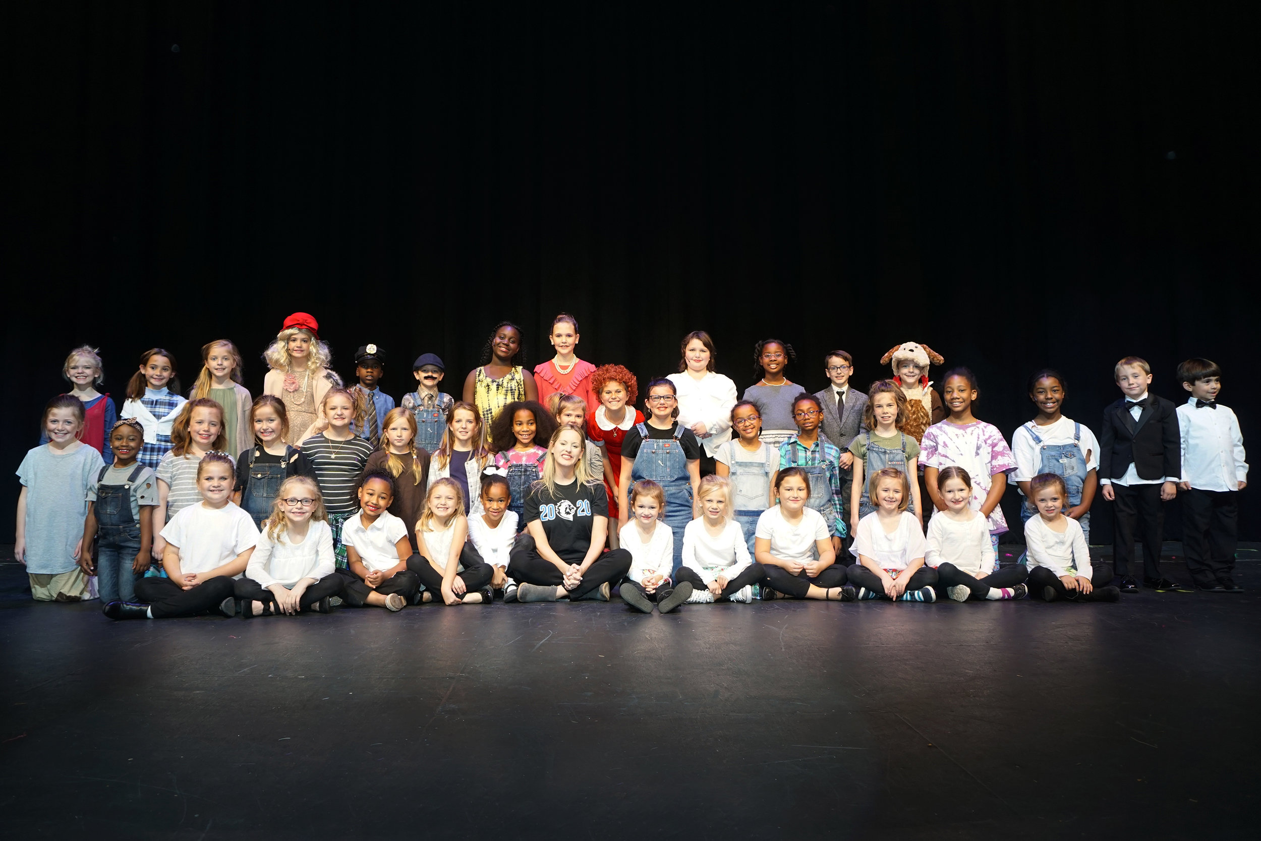 Annie KIDS cast with Mrs. Jennifer Aycock our wonderful, energetic director.