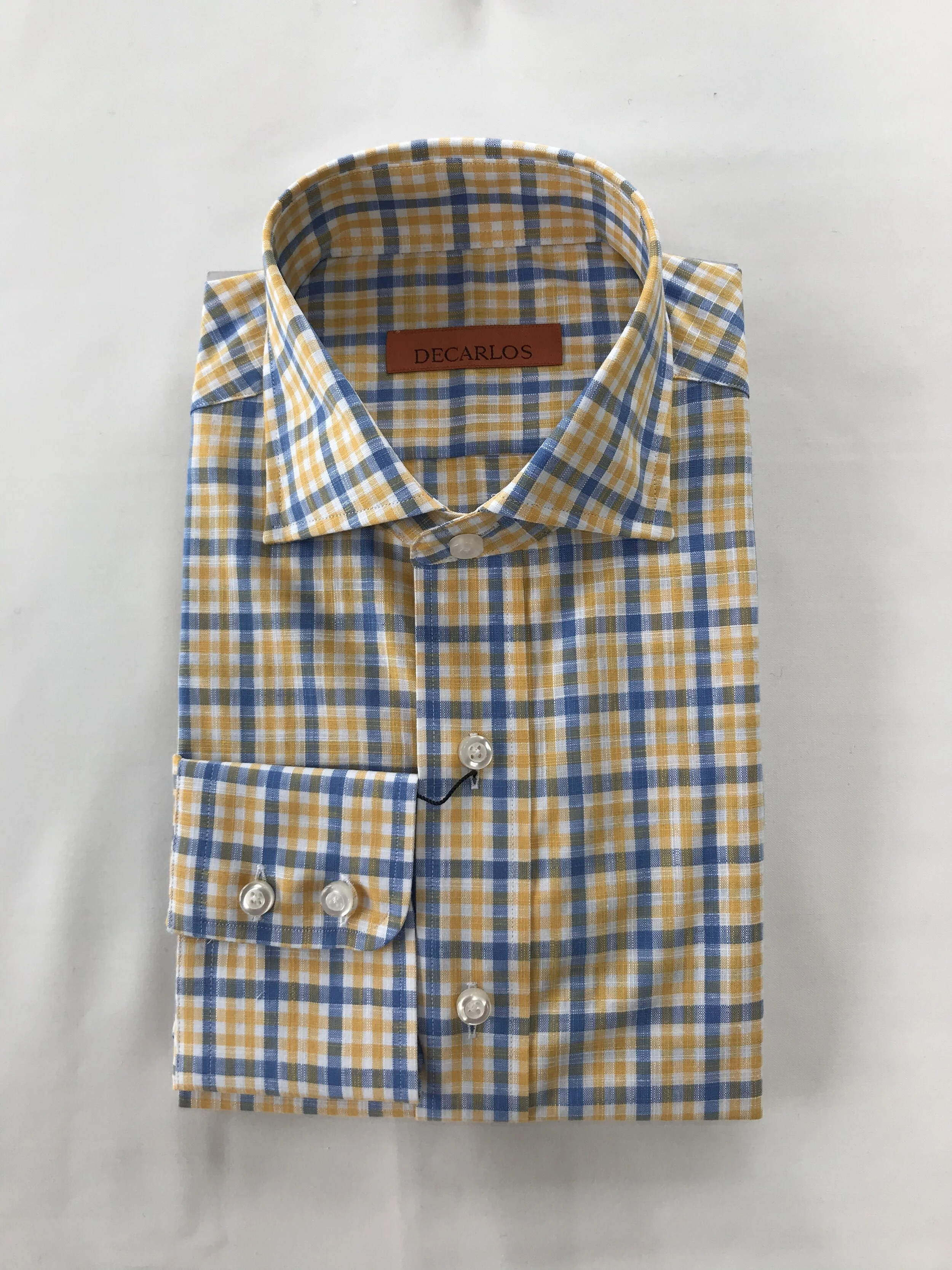 blue and yellow plaid dress shirt Non-Iron Cotton Glen Plaid Dress Shirt With Contrast Trim