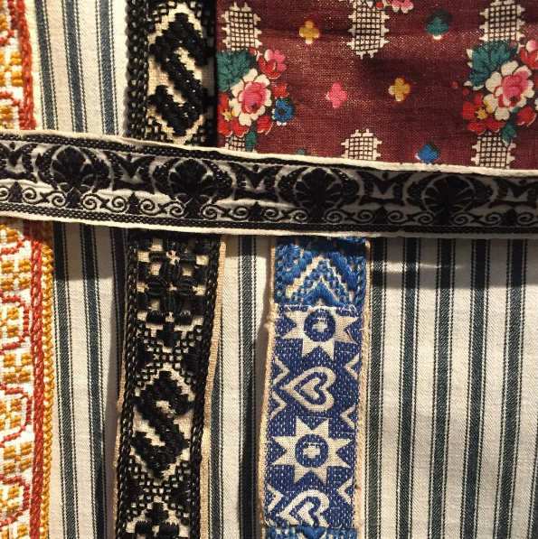 Embroidered bands and ribbon with fabric from Marken, NL.