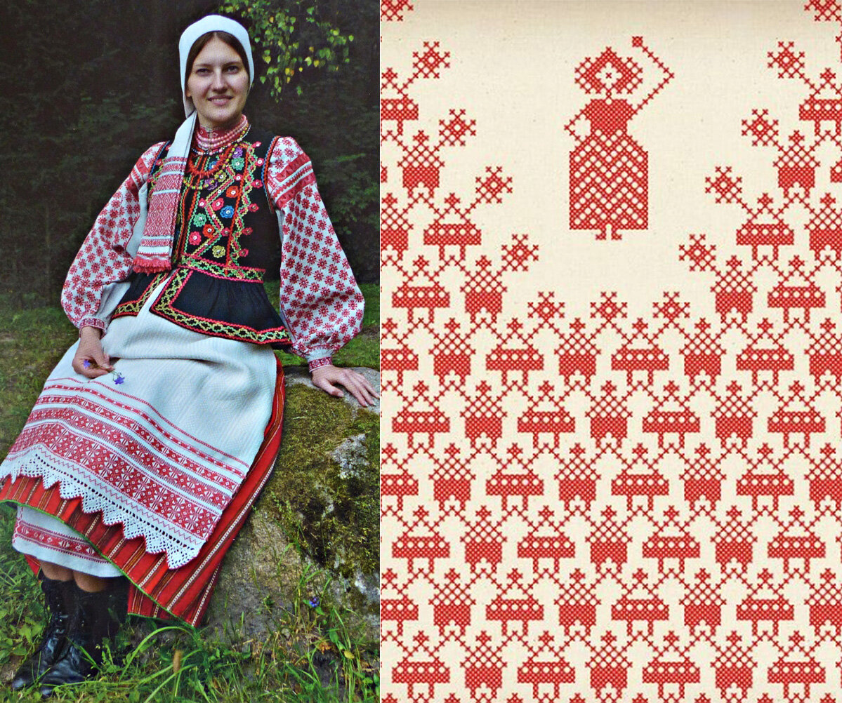 Belarusian Traditional Clothing and A Contemporary Artist Embroidering in Protest