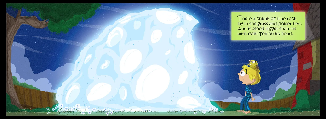 Timmy and his guinea pig Ton find a piece of the Moon is the front yard.