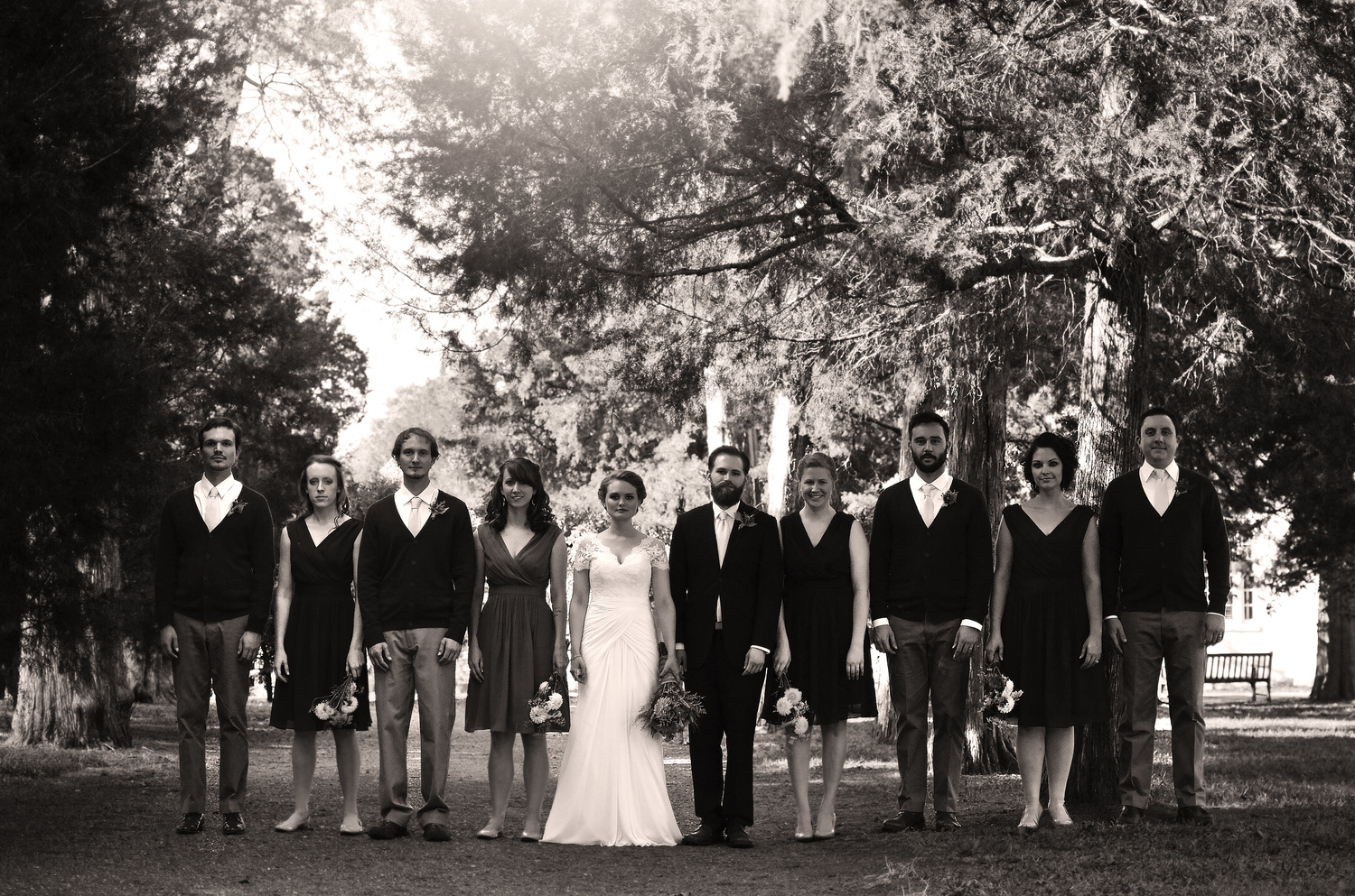 The Wedding Party posing for a very classic and beautiful photo in front of The Hermitage Mansion.