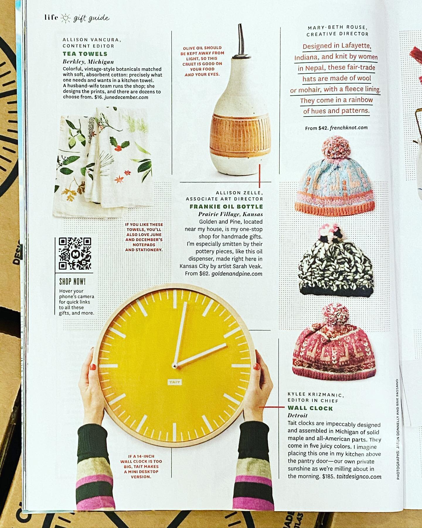 Thank you @midwestlivingmag and @kyleekriz for featuring our Wall Clock in their gift guide for the latest edition! We&rsquo;re in good company with our friends @juneanddecember on the same page. Nice!
