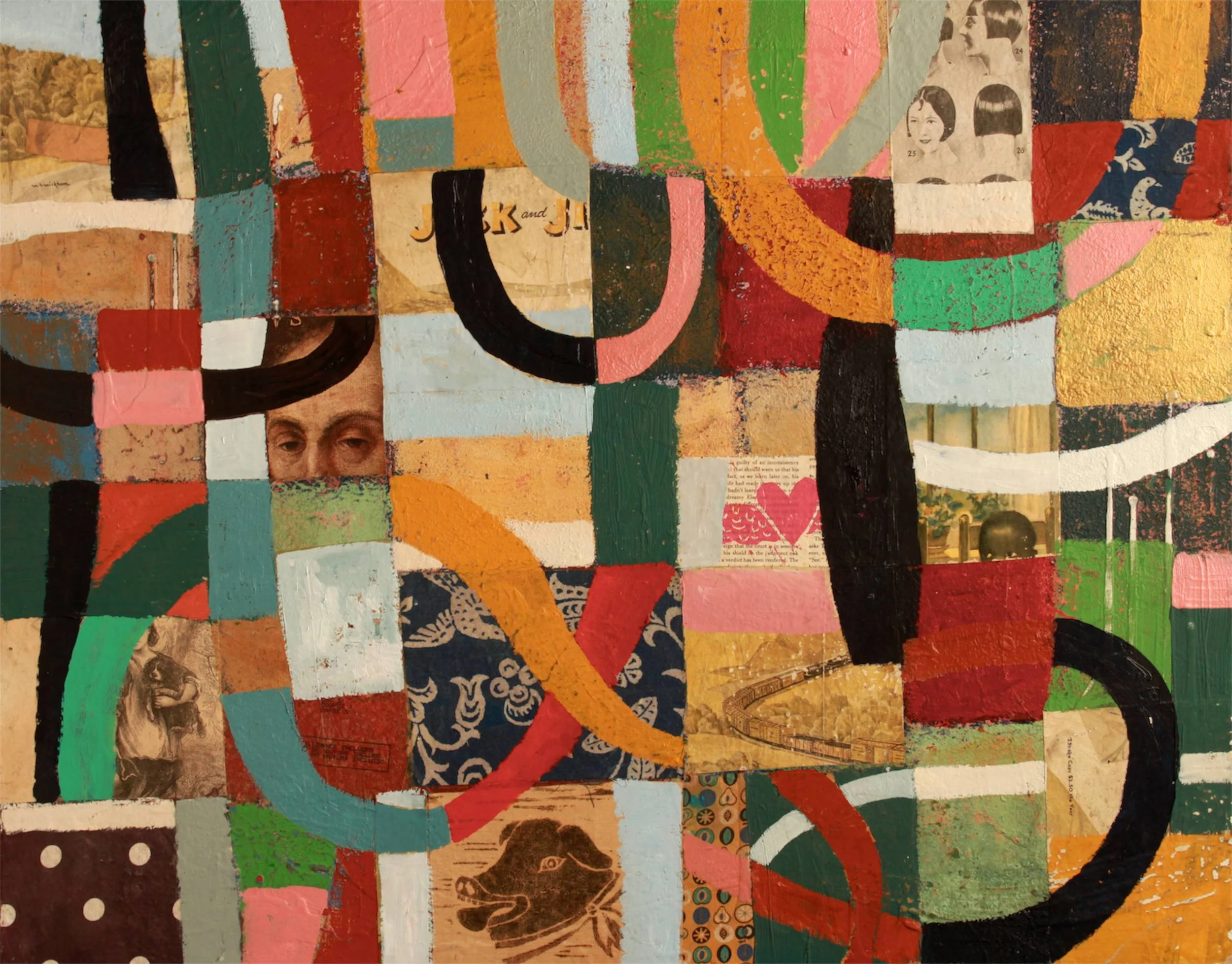 Jack 'n Jill, 24x30 inches, acrylic paint and collage elements on a cradled wooden panel, $1400 (unframed)