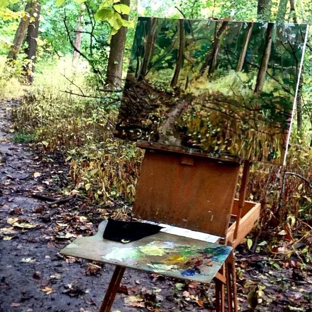 painting in the woods, photo snapped with my little iPod yesterday