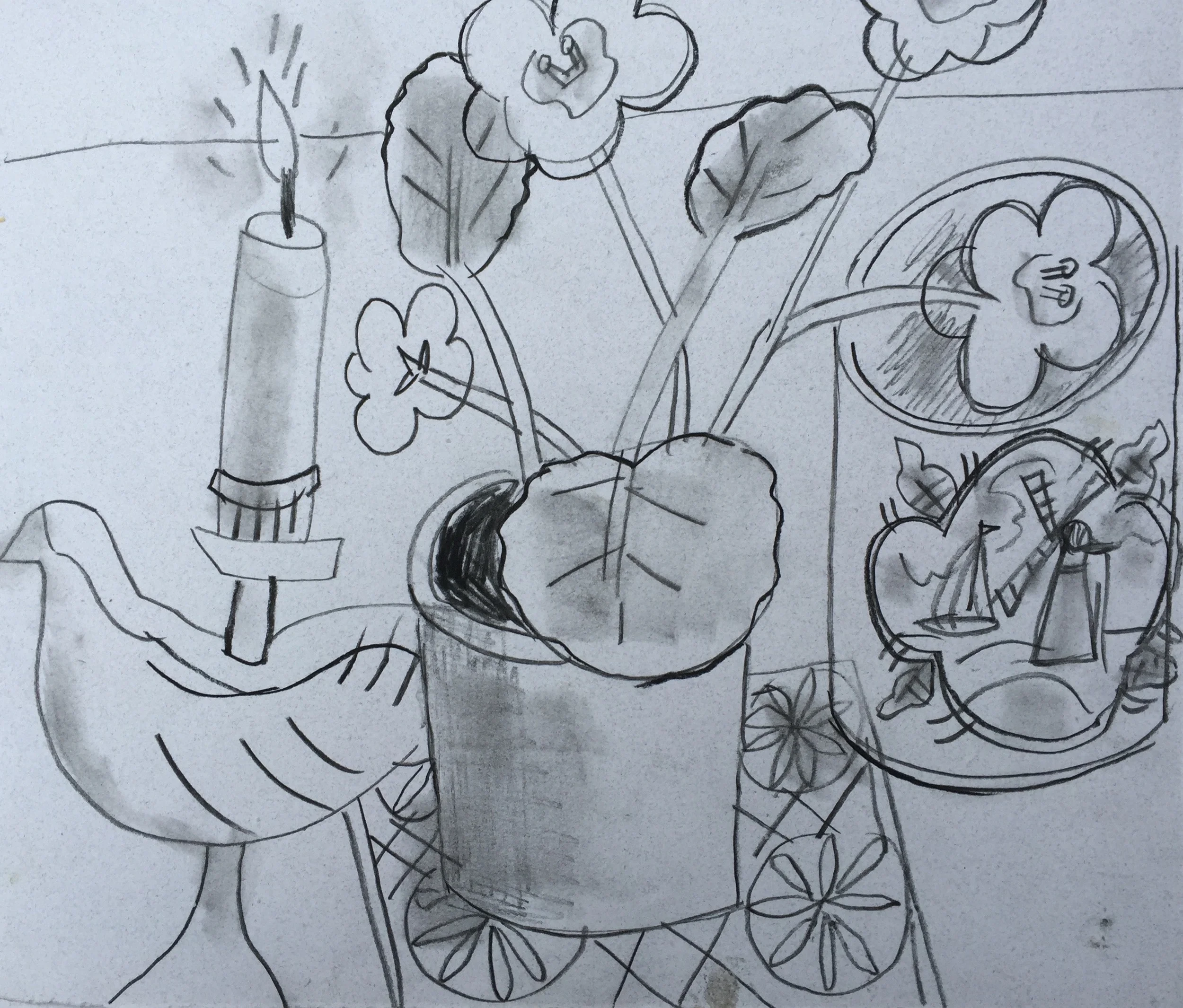 Charcoal Study for African Violet #2, 12" x 13", 2016