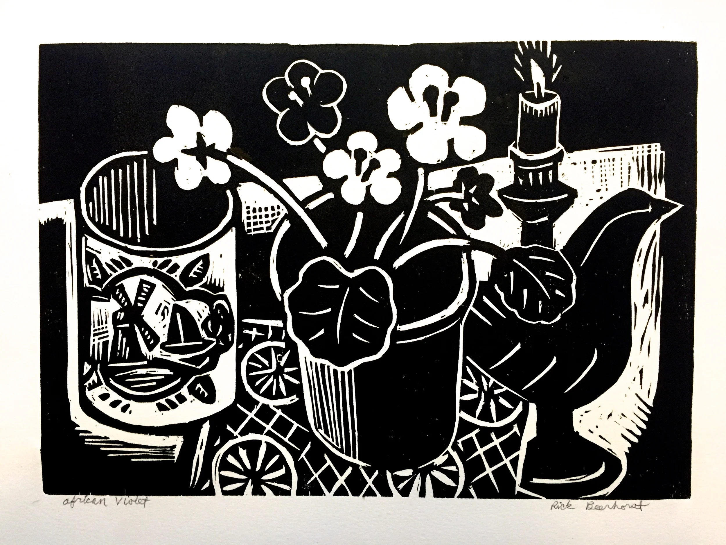 African Violet, Woodblock print, 11" x 15", 2016 (available here)