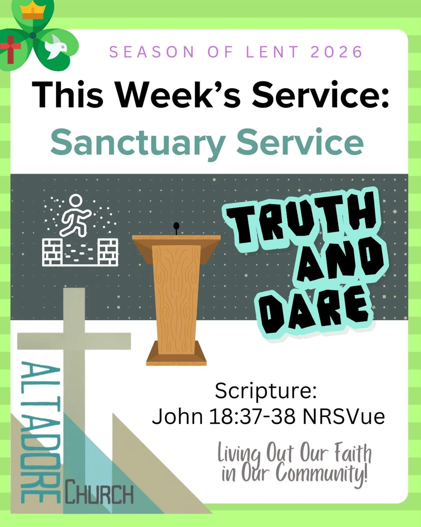 Join us this Sunday at 10 am for our Sanctuary Service with Jonathan Lo speaking on &ldquo;Truth and Dare&rdquo;. #altadorechurch #calgary #yycevents