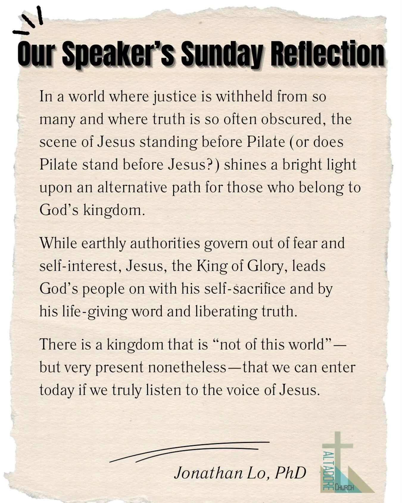 Lent 4&hellip; Who is your King? Read more at www.altadorechurch.com