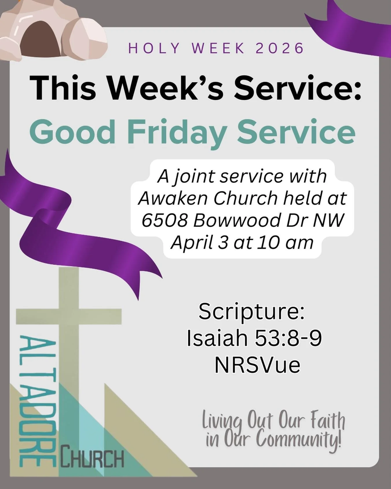 Join us as we visit Awaken Church in Bowness (Located at 6508 Bowwood Drive NW) for a Good Friday Service, April 3 at 10 am. #yycevents #yycchurch #goodfridaycalgary #calgary

&ldquo;By a perversion of justice he was taken away.
Who could have imagin