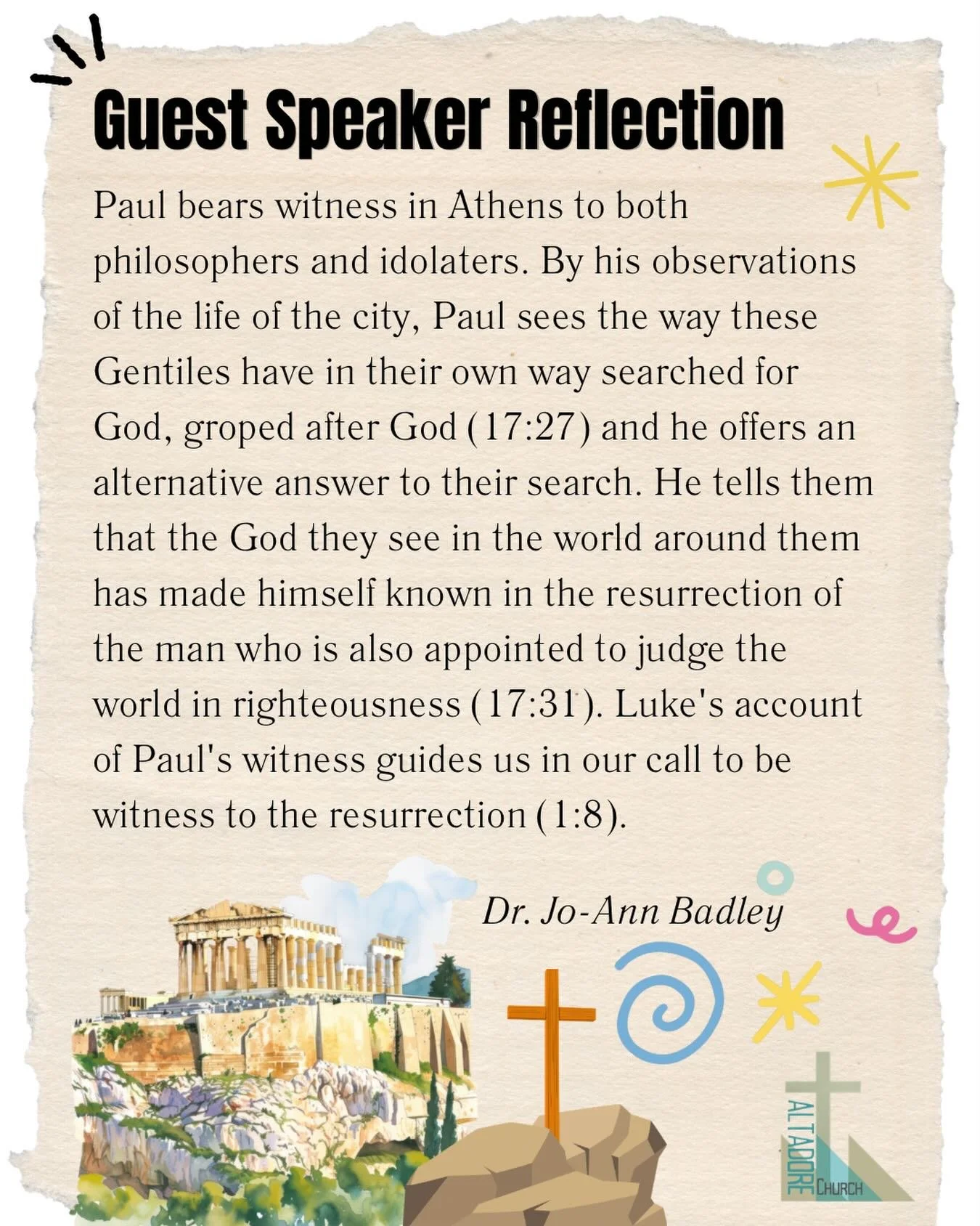 Our Guest Preacher Dr. Jo-Ann Badley&rsquo;s Sunday Reflection. #yycchurch #calgary