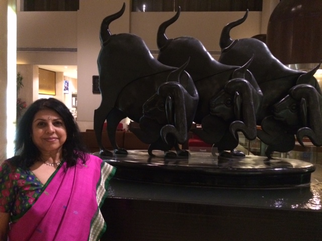 AT THE LALIT HOTEL, DELHI, WITH A BEAUTIFUL SATISH GUJRAL SCULPTURE