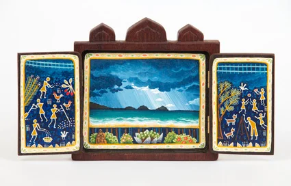 gifts of the storytellers – refuge and prospect gouache and wax on cedar 13 x 24.5cm 