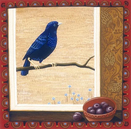 bowerbird and plums 'Australian birds' series 13cm x 13cm editions of 80 $60 