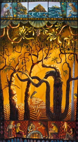 backyard portrait, Aragunnu acrylic and oil on canvas 156 x 86cm