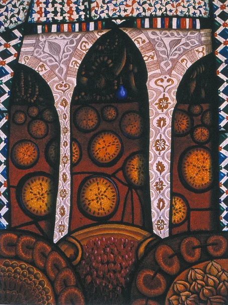 aubergine with dried fruit - Marakesh oil stick on paper 80 x 60cm 