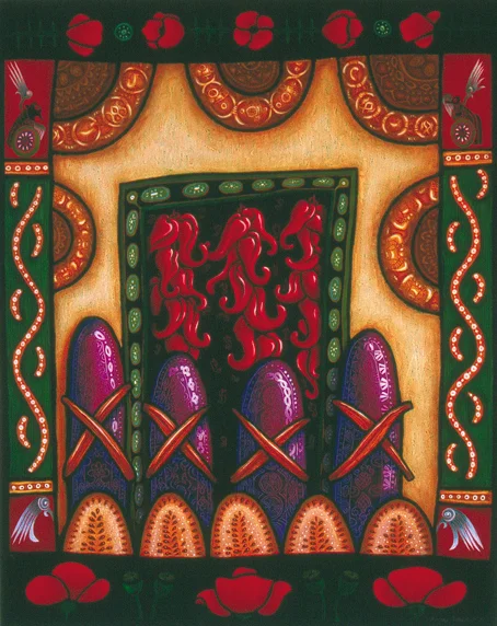 aubergine with sweet pepper - Catalunya oil stick on paper 120 x 80cm