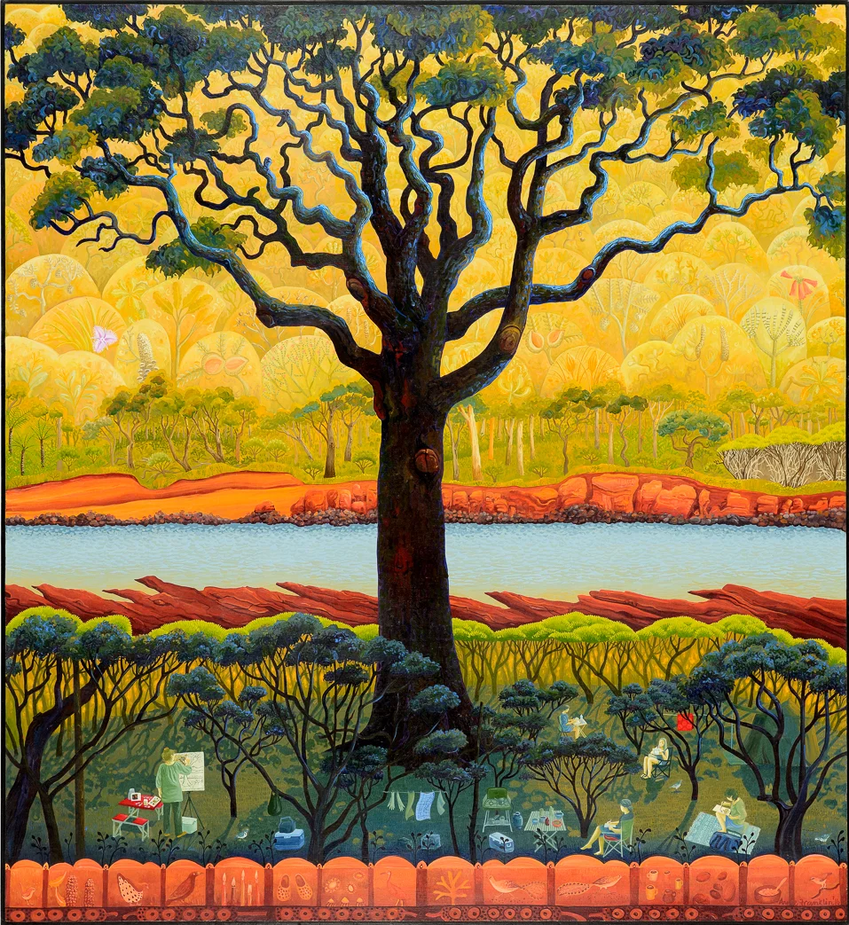 autumn art camp, Bittangabee Bay gouache and wax on board 87 x 80cm