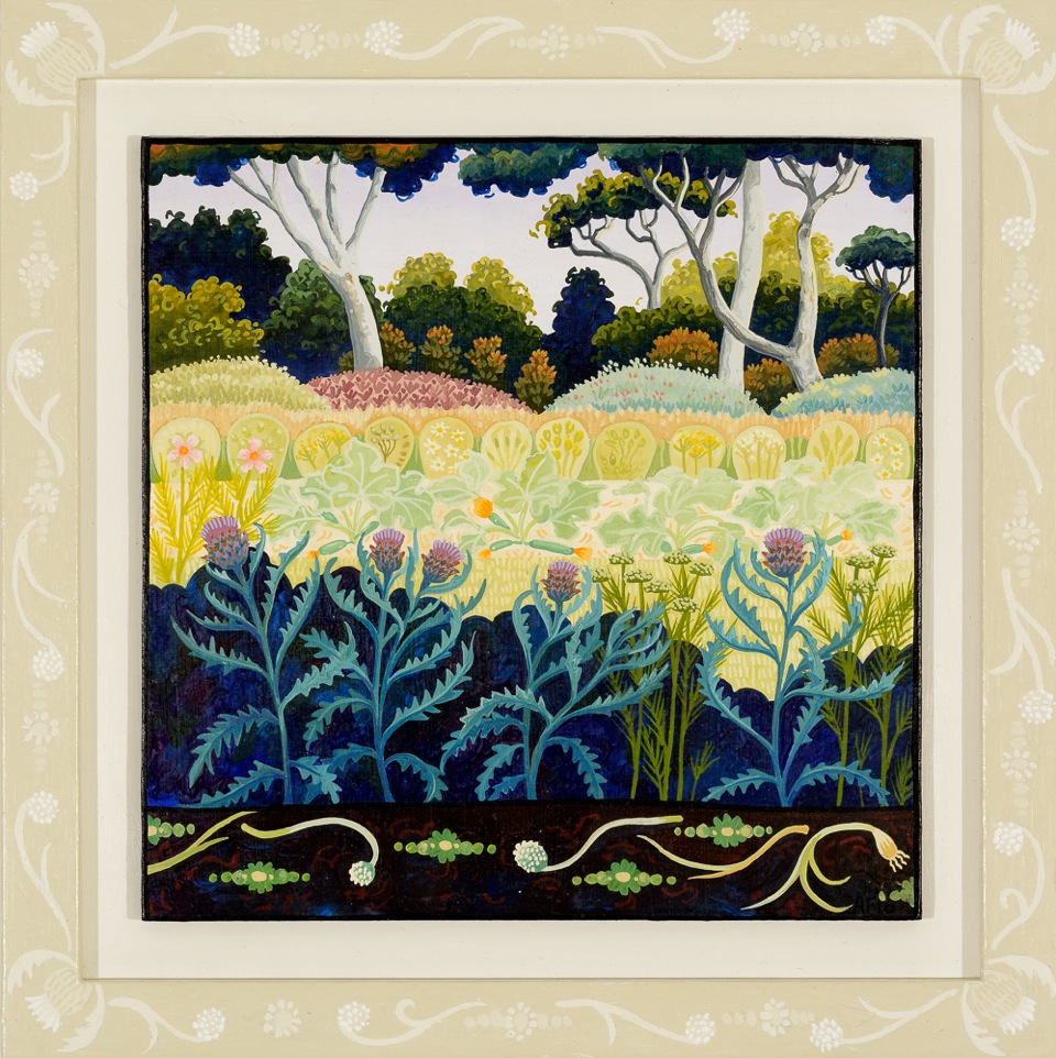 Heide, summer, 42 degrees gouache and wax on board 27.5 x 27.5cm