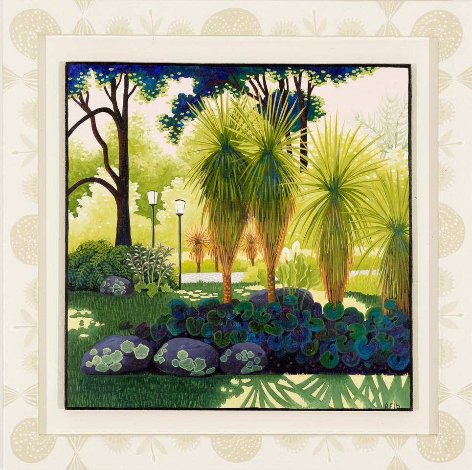 Fitzroy gardens, summer, 39 degrees gouache and wax on board 27.5 x 27.5cm