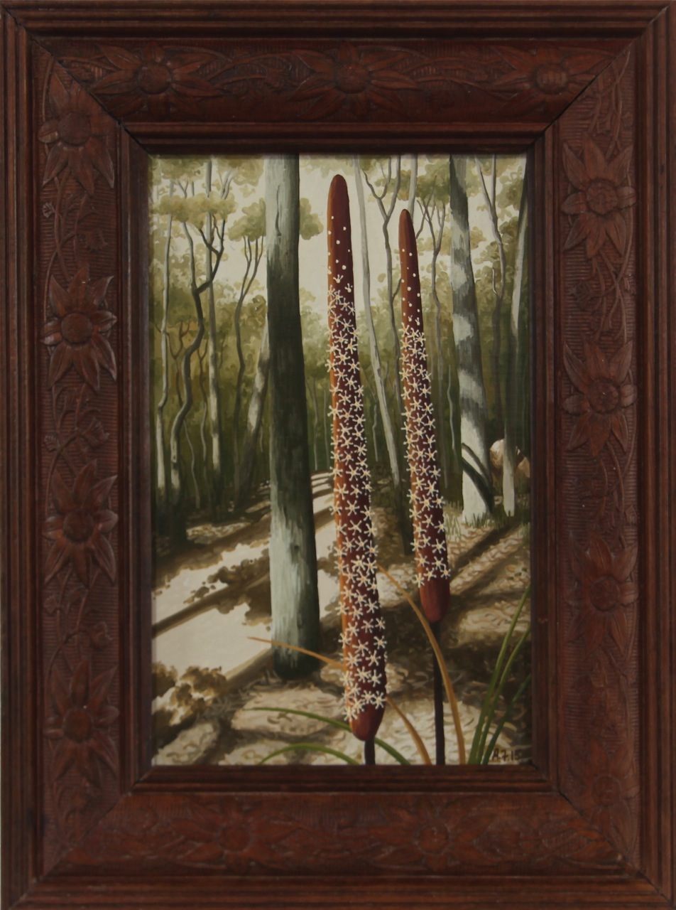 roadside xanthorreia gouache and wax on board 27 x 20cm