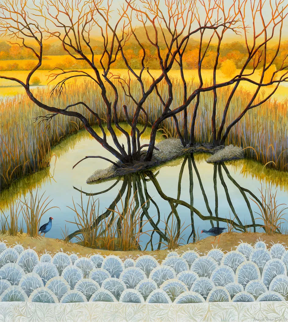 wintersun and ice, Jerrabomberra oil on board 72.5 x 65.5cm
