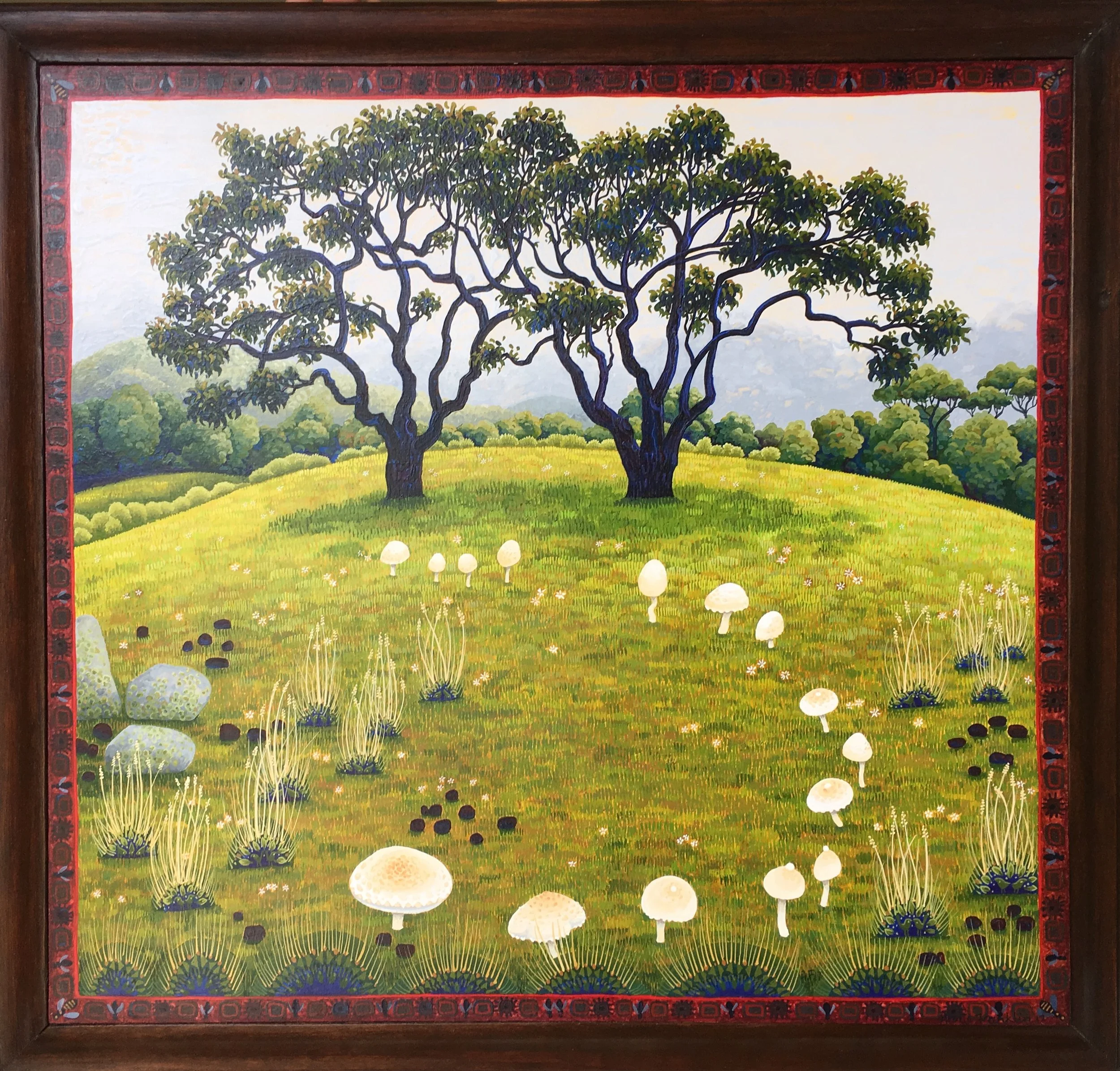 Solomans pear trees 2017 acrylic and gouache on board 53 x 56cm