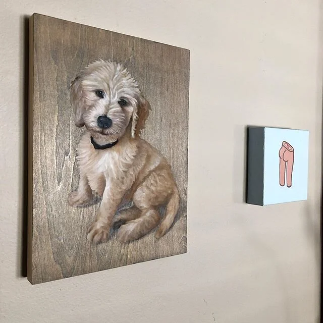 This is a painting I made of my puppy when she was a puppy and this is a butt that @joeylanz  made.
