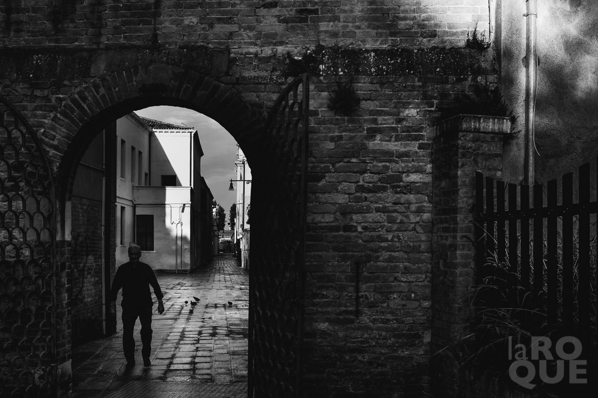 Playing the caption game: "On his afternoon walk, Giovanni escapes what has become the most troubled neighbourhood in Venice. Crime rates which were once non-existent have risen sharply in recent years making life increasingly difficult for long time residents." This is of course completely made up. I shot this on a late afternoon stroll in the beautiful Giardini district. The natural contrast provides the tone. Honesty and clarity is up to me.