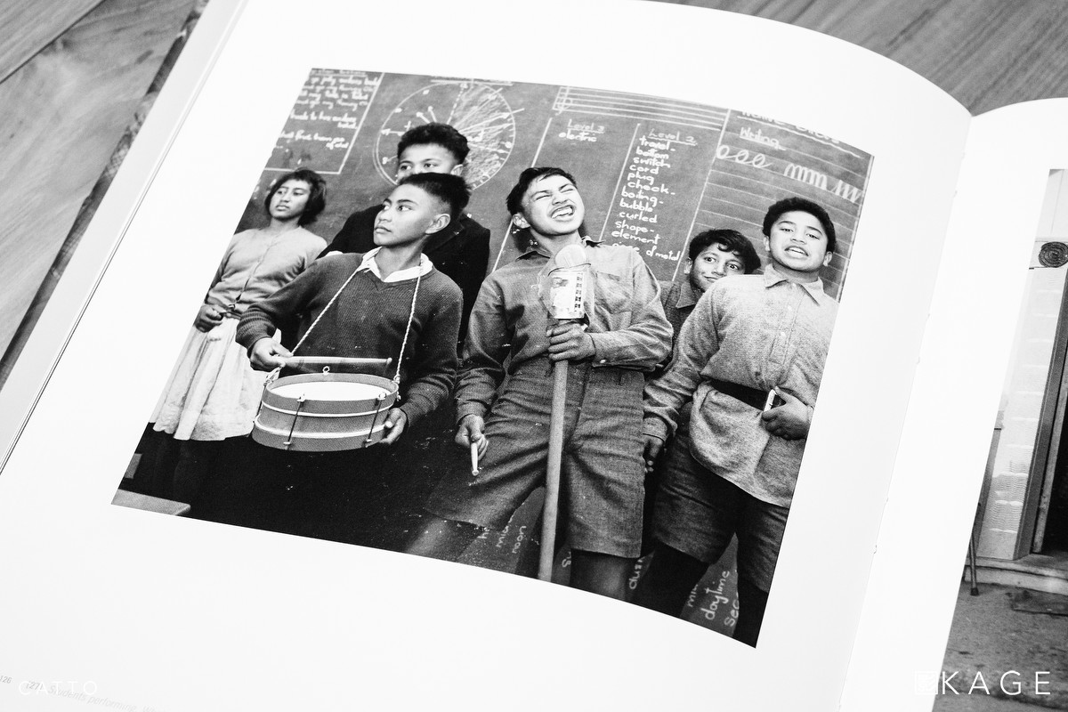 Students performing, Whatatutu primary school, near Wairoa, 1963 (please note that the flaws & marks in this image are on the surface of the page of my copy of the book, NOT in Ans' original image!)
