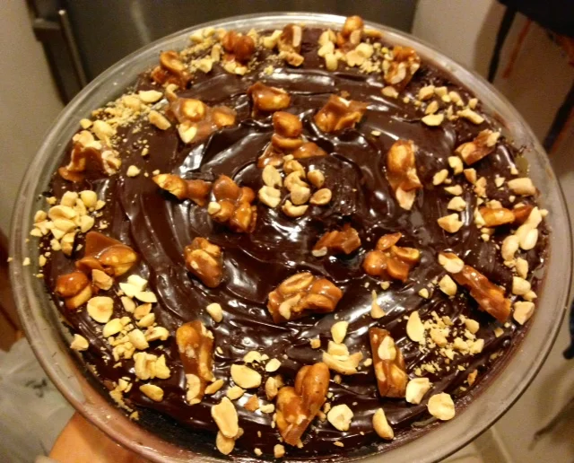 Chocolate, Salted Peanut Brittle Mousse Pie
