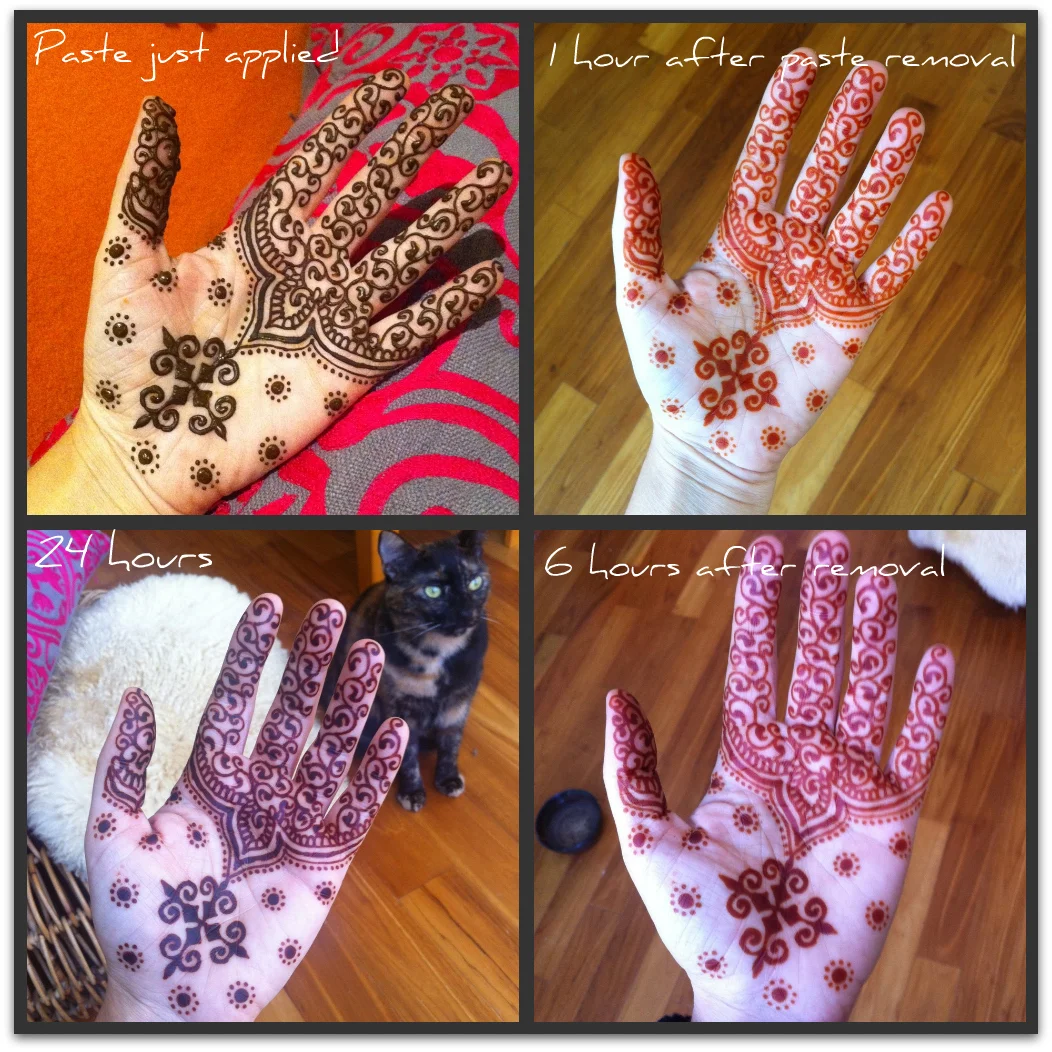 Clockwise henna stain progression