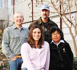 Friends and colleagues of Dave Bucknam meet with Elizabeth Fortushniak at Mesa State.
(L to R) Russ Walker, Professor, Mesa State College; Paul Krabacher,
Colorado Inactive Mine Reclamation Program; Elizabeth Fortushniak;
Loretta Pineda, Colorado Inactive Mine Reclamation Program.