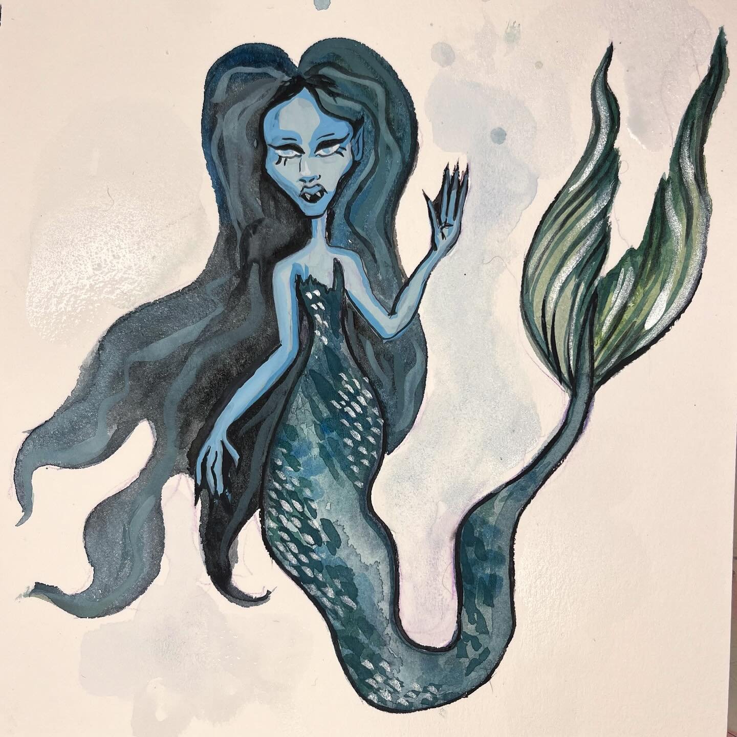 Siren 🧜&zwj;♀️ #noradrawz #draw2024 #watercolor #gouche #mabsdrawlloweenclub #drawlloween #siren #evilmermaid