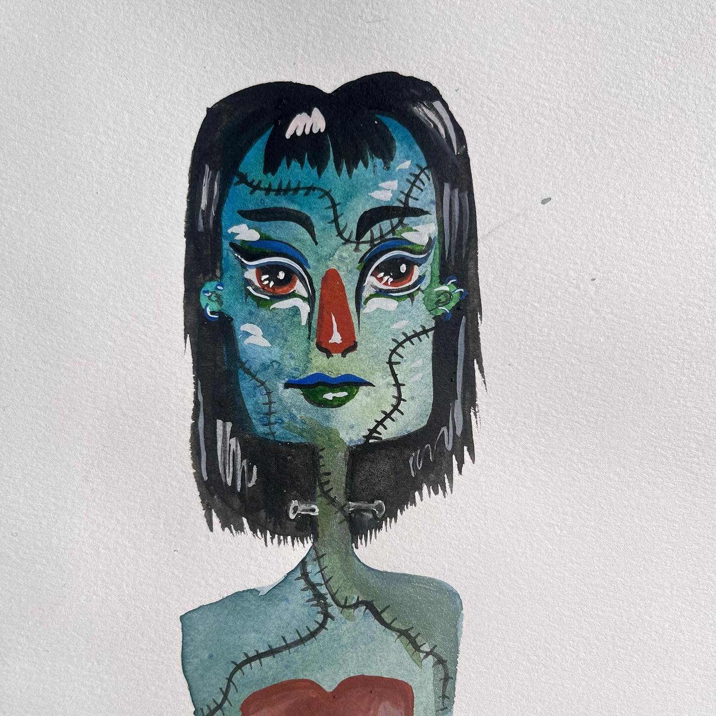 Frankenstein ⚡️ #noradrawz #draw2024 #watercolor #gouche #mabsdrawlloweenclub #drawlloween #frankenstein #neckbolts