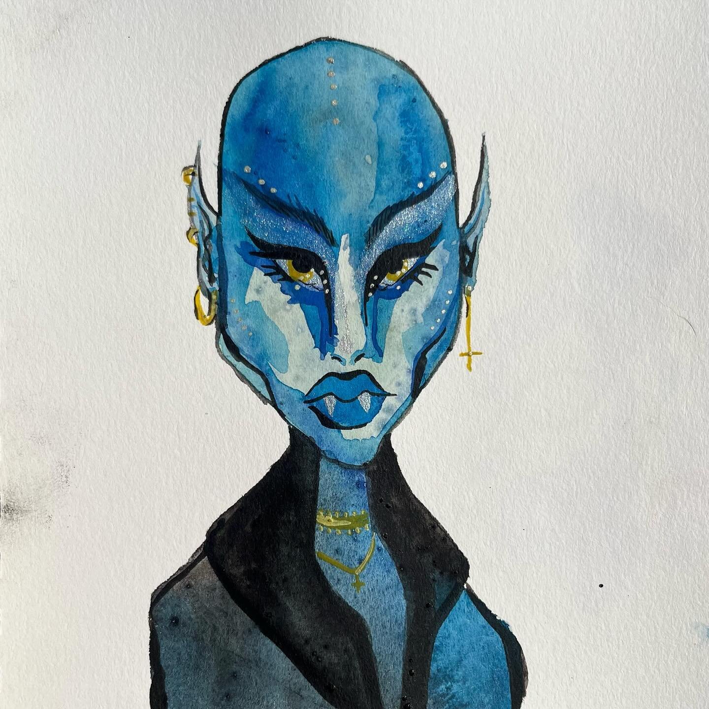 Vampire 🧛🏻&zwj;♀️ #noradrawz #draw2024 #watercolor #gouche #mabsdrawlloweenclub#drawlloween #vampire #vamp