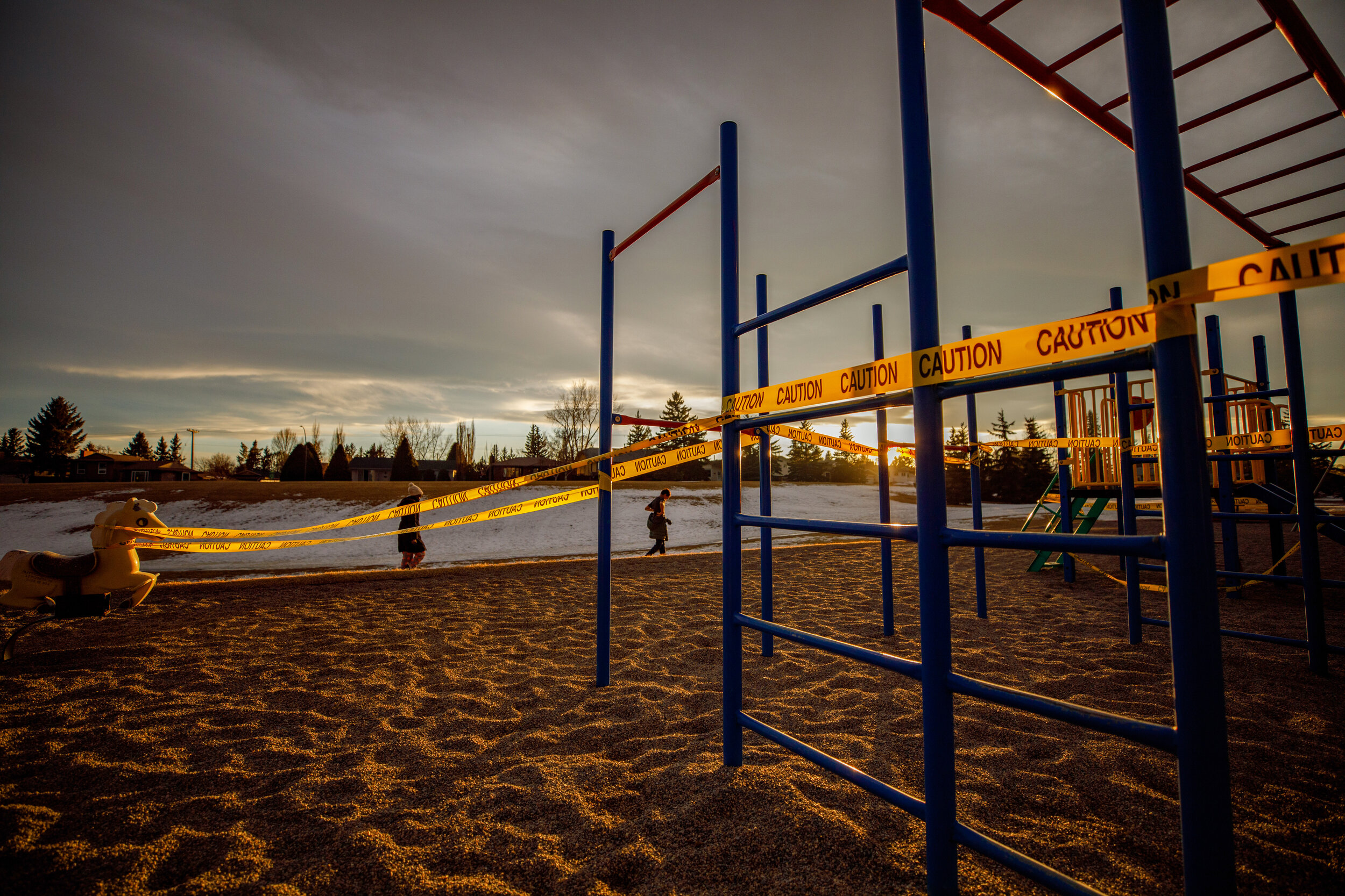  A neighbourhood playground becomes off-limits during the early days of the COVID-19 pandemic in Calgary, Alberta. 