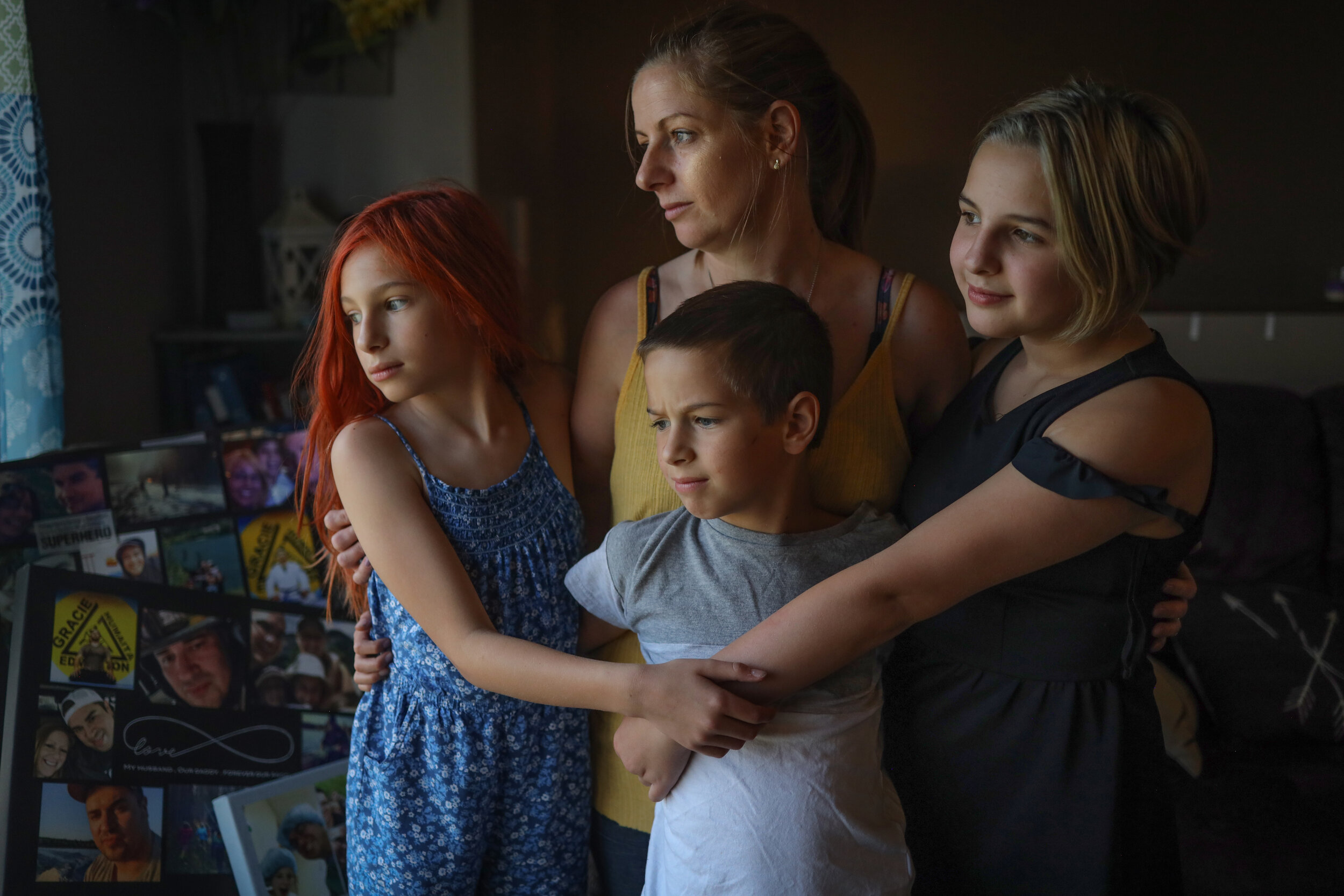  Sarah Sansom and her children, from left, Addison, 11, Dayton, 9, and Ceirra, 13, at their home in Nobleford, Alberta, on August 2020. Sarah’s husband, Jacob (Jake) Sansom and his uncle Morris Cardinal went on a hunting trip and never came back. The