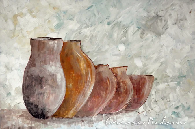 painting of jars of clay, Christian art, pottery, 2 Corinthians 4