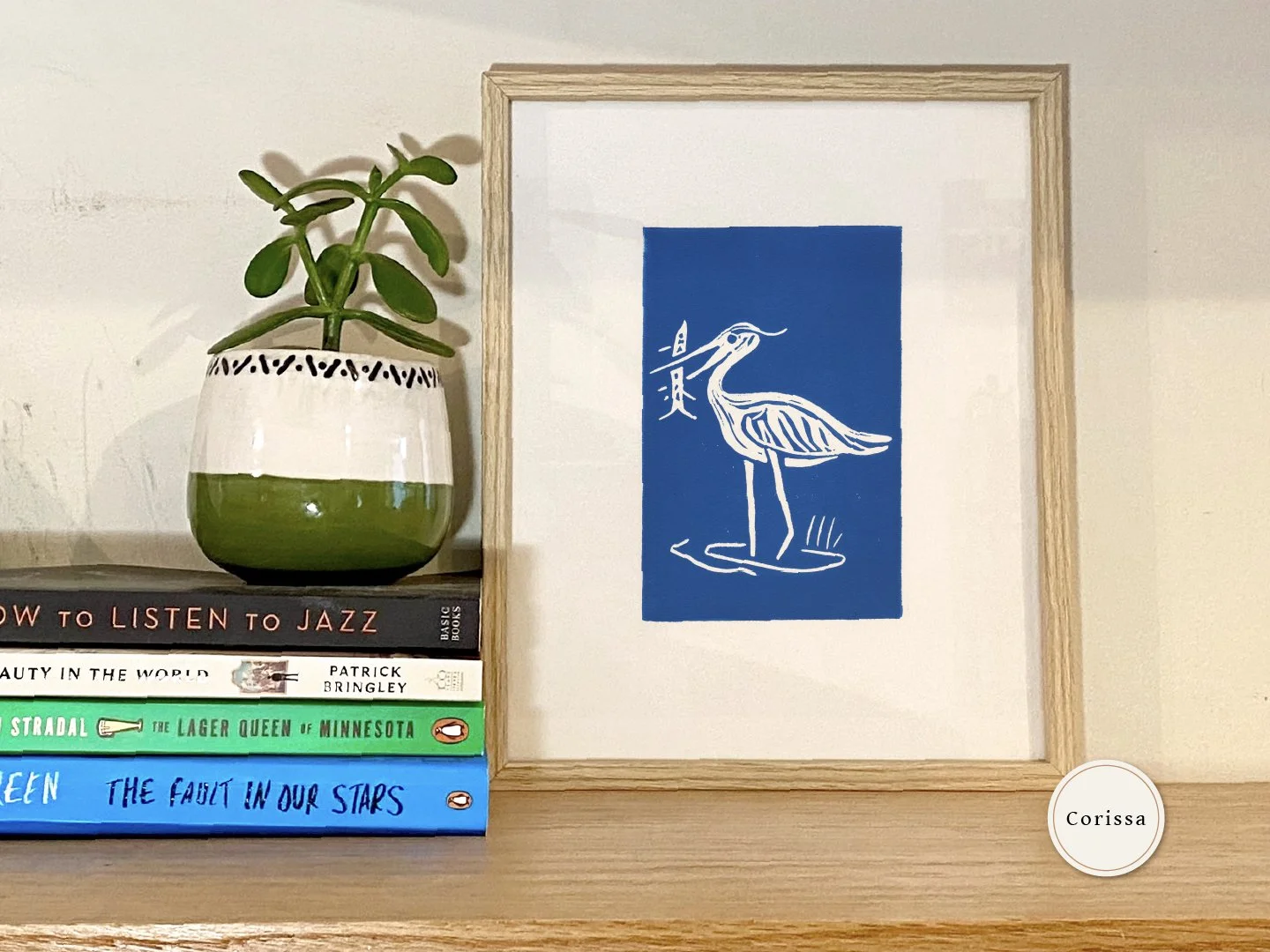 Blue Heron Printable Block Print Nature Wall Art 8x10