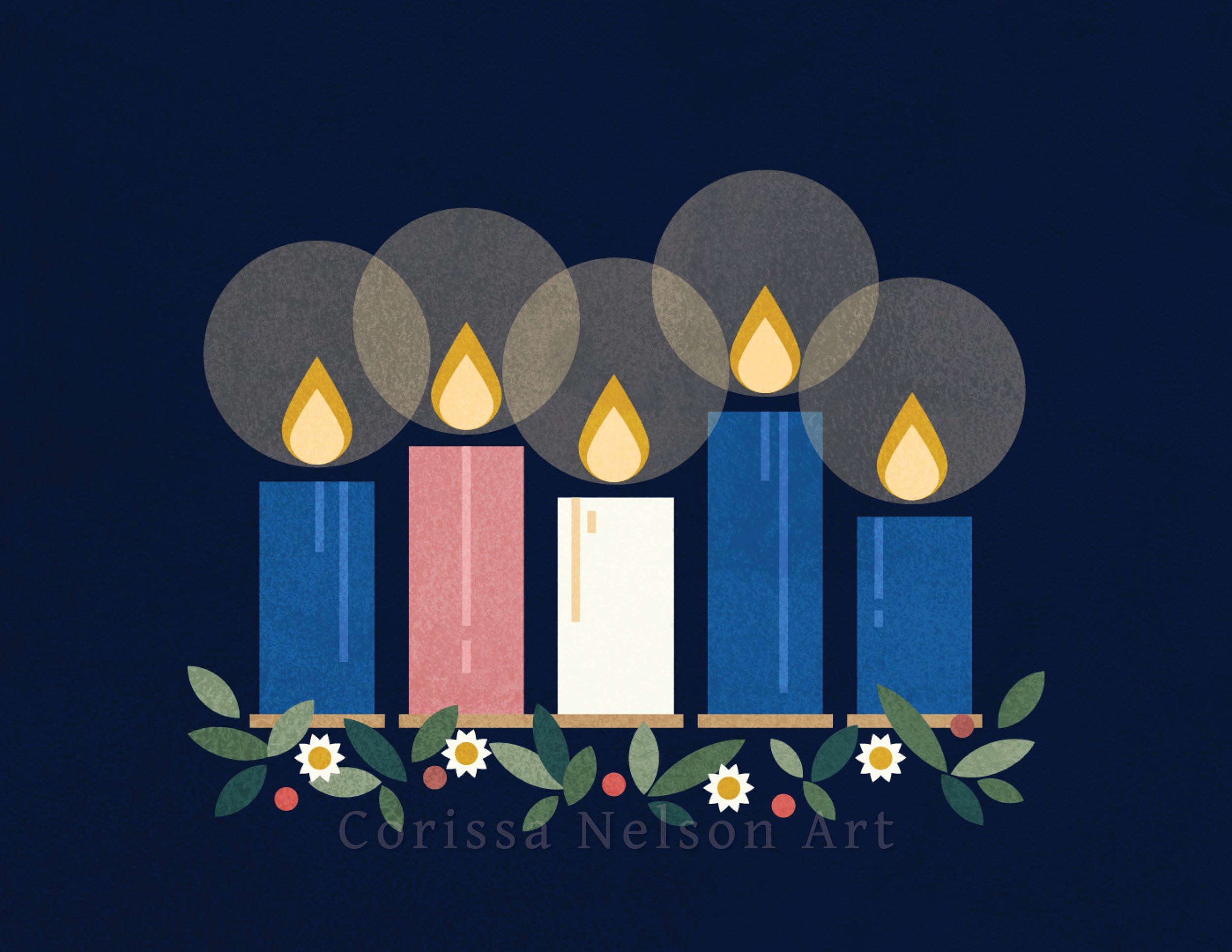 Advent Candles Worship Art in blue and pink for print and screen