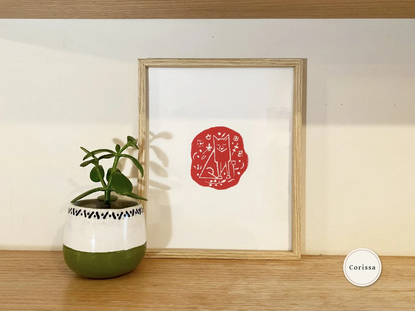 red fox hand carved printable block print wall art 8x10