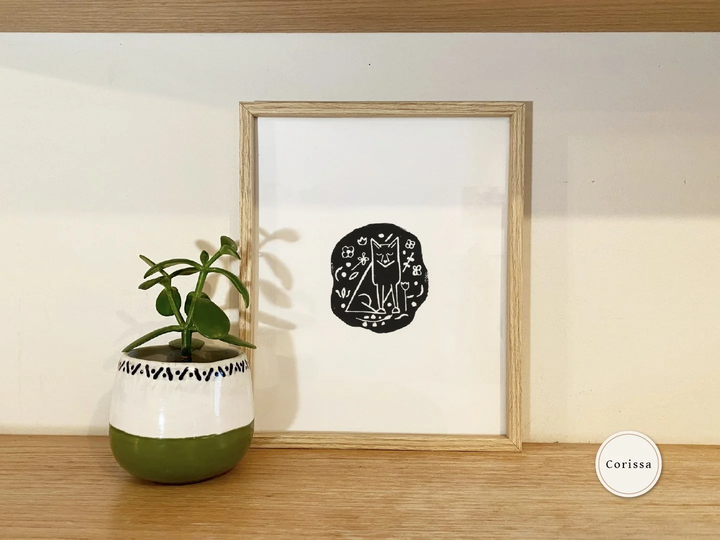 Black fox block print printable nature wall art 8x10