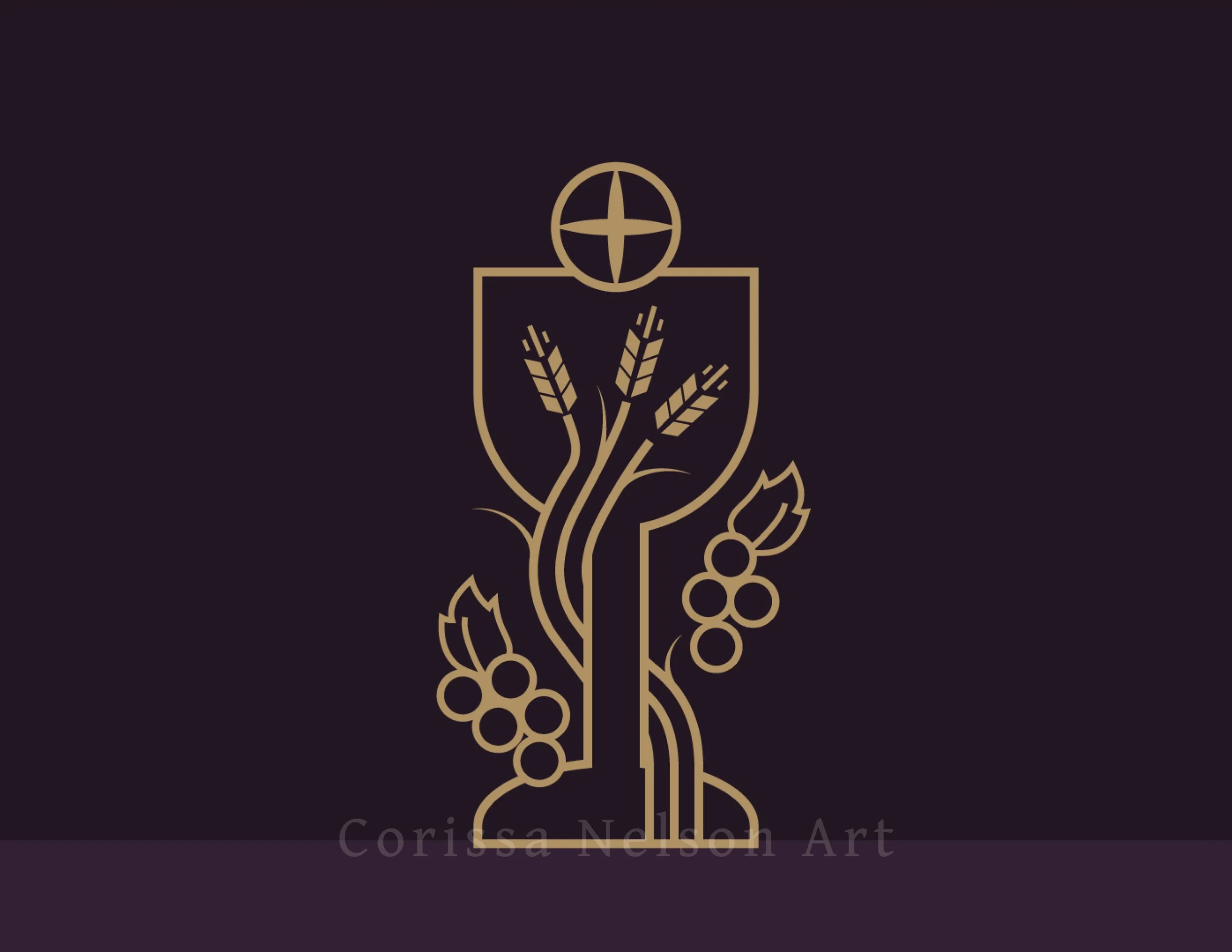 Communion Grapes and Grain Art for Print and Screen with a traditional church style